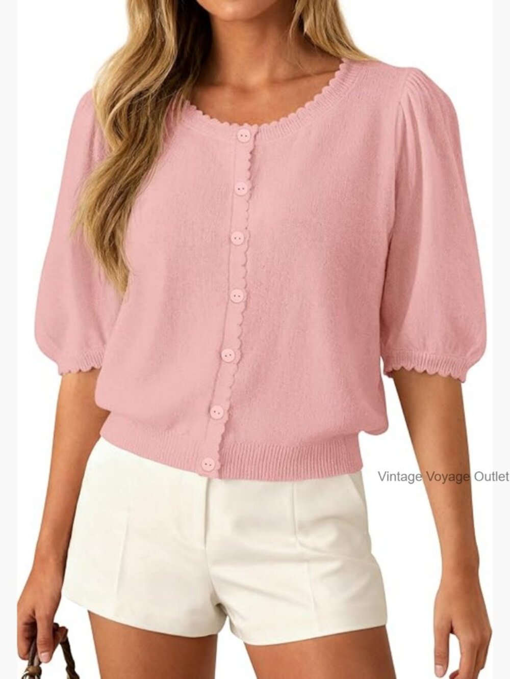 Short Sleeve Cardigan Button Up Knit Sweater Lightweight Spring
